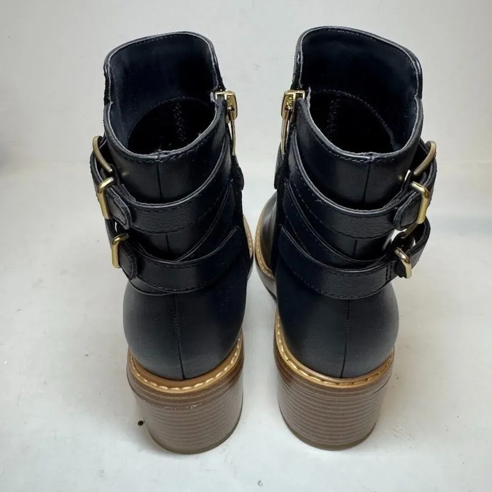 Marc Fisher Womens 8 M Black Leather Marieta Buckle Ankle Booties DISPLAY QY9